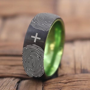 Fingerprint Jewelry | His and Her Fingerprint, Couples Ring, Promise Ring, Plus Engraved Ring, Personalized Ring, Anniversary Ring, Tungsten