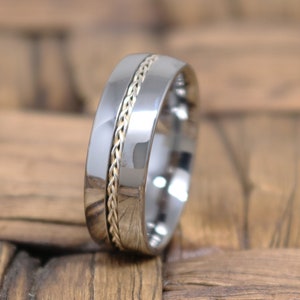 Tungsten Wedding Band Silver, Sterling Silver Braid, Tungsten Ring, Mens Wedding Band, Anniversary Ring, Tungsten Carbide, Men's Ring,Unique