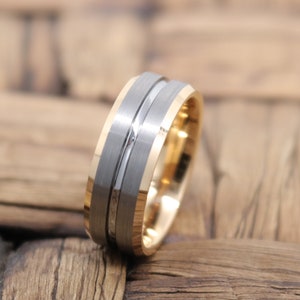 Banda de boda de tungsteno de oro rosa, anillo de tungsteno de plata, hombres y mujeres, anillo de tungsteno de oro rosa, anillo de tungsteno de cepillo, cepillo de plata, biselado