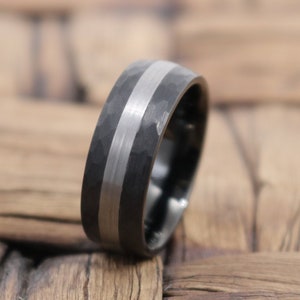 Men's Tungsten Wedding Band,Black Tungsten Ring,Brushed,Men & Women,Tungsten Carbide Ring,Hammered Sides,Anniversary Band,Promise Ring
