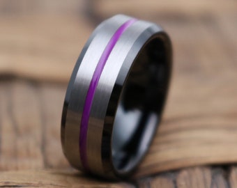 Mens Wedding Band Purple Black Wedding Ring Rings for Women Tungsten Ring 8mm Promise Ring Rings for Men Personalized Engagement Ring