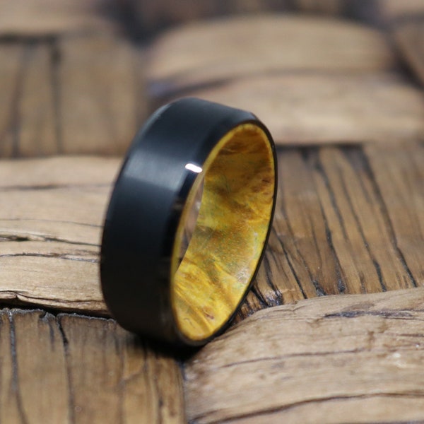 Mens Wood Ring | Box Elder Wood, Mens Ring, Wood Wedding Band, Engagement Ring, Wood Inlay Ring, Unique Ring, Promise Ring, Black Ring