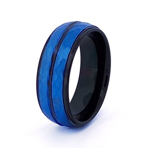 Black Tungsten Ring | Blue Tungsten Band | Men&#39;s Wedding Band | Black Blue Tungsten | Men&#39;s Tungsten Ring | Black Band | Personalized Ring