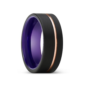 HARMONY | Purple Tungsten Ring Rose Gold Groove, Mens Wedding Band, Tungsten Carbide, Tungsten Wedding Ring, Tungsten Band, Mens Ring
