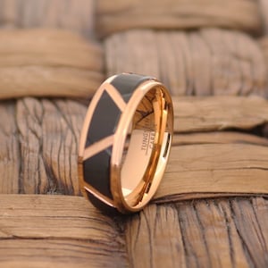Rose Gold Tungsten, Tungsten Carbide, Mens Wedding Band,Engagement Ring, Promise Ring, Rings for Men, Anniversary Ring,Black Rose Gold Ring