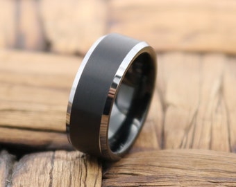 Banda de bodas para hombres, tungsteno negro, anillo de bodas, anillo de compromiso, anillo de promesa, anillos para hombres, anillos para mujeres, banda de bodas, para él y para ella