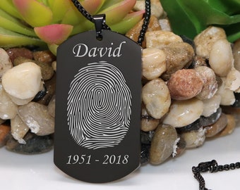 Personalized Fingerprint Dog Tag w/ Two Name - Laser Engraved Fingerprint Dog Tag