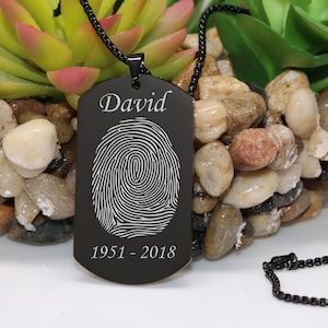 Personalized Fingerprint Dog Tag w/ Two Name - Laser Engraved Fingerprint Dog Tag