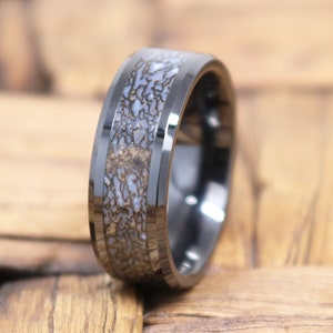 Blue Dinosaur Bone Mens Wedding Band, Black Ceramic Engagement Ring, Promise Rings for Men, Anniversary Band, His and Her Wedding Ring,Match