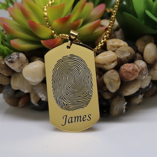 Personalized Finger Print Dog Tag w/ Name - Laser Engraved Finger Print Dog Tag