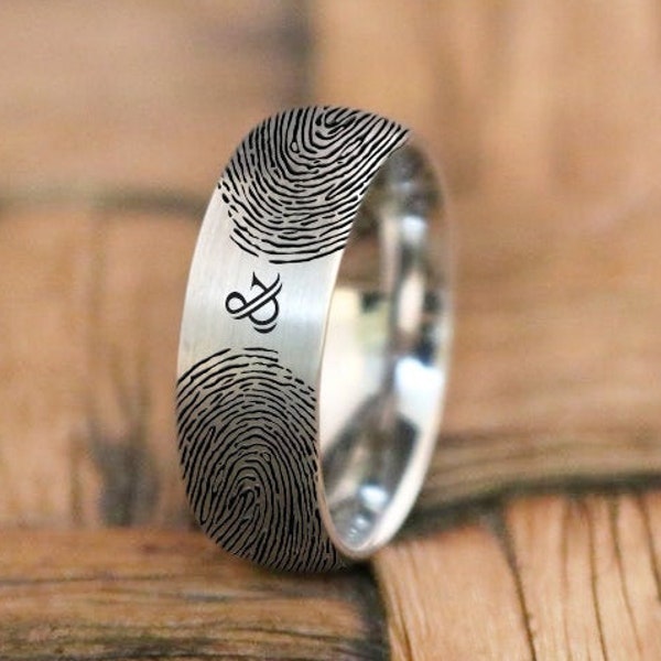 Fingerprint Jewelry | His and Her Fingerprint, Couples Ring, Promise Ring, Plus Engraved Ring, Personalized Ring, Anniversary Ring, Tungsten