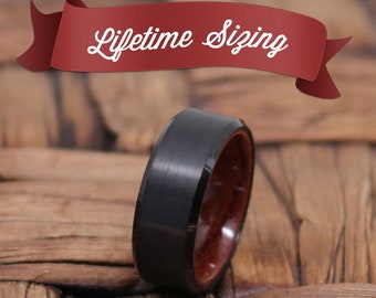 Tungsten Wooden Rose Wood Ring, Mens Black Wedding Band, Black Mens Ring, Wood Inlay Tungsten , Black Tungsten Wedding Ring, Rings for Him