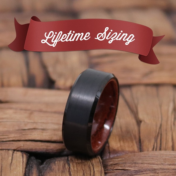 Tungsten Wooden Rose Wood Ring, Mens Black Wedding Band, Black Mens Ring, Wood Inlay Tungsten , Black Tungsten Wedding Ring, Rings for Him