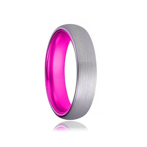 Womens Tungsten Wedding Band Pink, Silver Tungsten Ring, Wedding Ring 6mm, Engagement Ring, Promise Ring, Personalized Ring, Brushed Ring