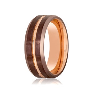 Tungsten Wedding Ring, Mens Women&#39;s Tungsten Ring, Rose Gold Tungsten Ting, 8mm, Men&#39;s Tungsten Ring, Brushed Domed Tungsten Band