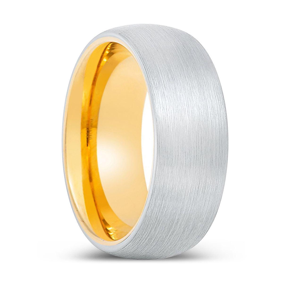 GUARDIAN | Gold Ring, White Brushed Domed Tungsten
