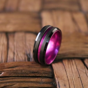 Wolframring für Männer, 6-10 mm Gelbgold Herrenring Diamant, personalisierter Ring mit Gravur, Comfort Fit