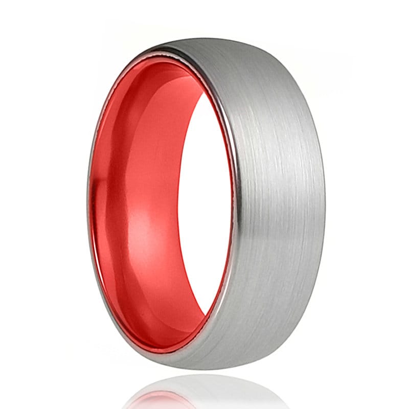 Mens Wedding Band Red Silver Tungsten Ring Wedding Ring 8mm - Etsy