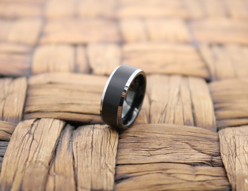 Mens Wedding Band Black Tungsten Wedding Ring Engagement | Etsy