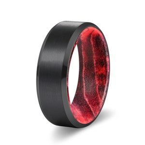 Wood Rings | Box Elder Wood Ring, Black, Red Wood Wedding Band, Wood Engagement Ring, Anniversary Ring, Black Wedding Band, Tungsten Carbide