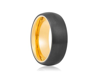 GRIM | Gold Tungsten Ring Black, Tungsten Band, Tungsten Carbide, Mens Wedding Band, Mens Rings, Personalized Ring, Engagement Rings for Men