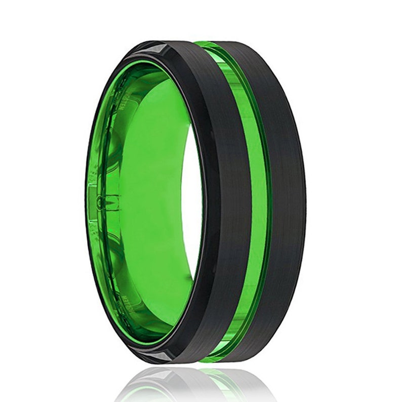 Green Tungsten Wedding Band, Black Tungsten Ring, Men & Women, Tungsten Carbide Ring, Anniversary Ring, Black Tungsten image 4