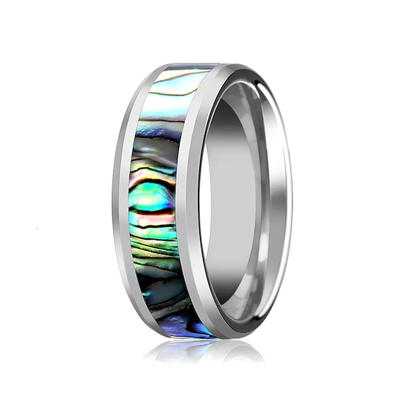 Tungsten Promise Ring with Mother of Pearl Inlay 6 mm