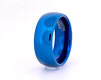 Mens Wedding Band Blue, Tungsten Wedding Ring, Promise Ring, Tungsten Carbide, Engagement Ring, Anniversary Band, His and Hers, Blue Ring