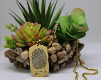 Personalized Fingerprint Dog Tag Necklace | Custom Memorial Keepsake | Engraved Stainless Steel Pendant for Men, Sympathy Gift