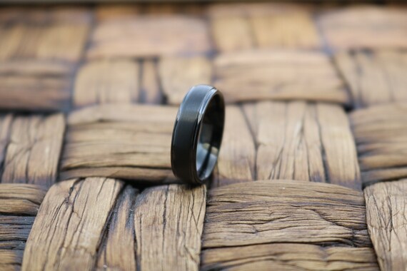 Mens Wedding Band Black Tungsten Carbide Ring Brushed - Etsy