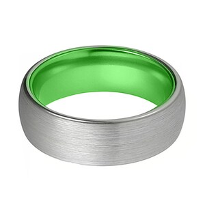 Tungsten Ring Green Wedding Band Silver Tungsten Brushed Acid Green Mans Tungsten Ring image 4