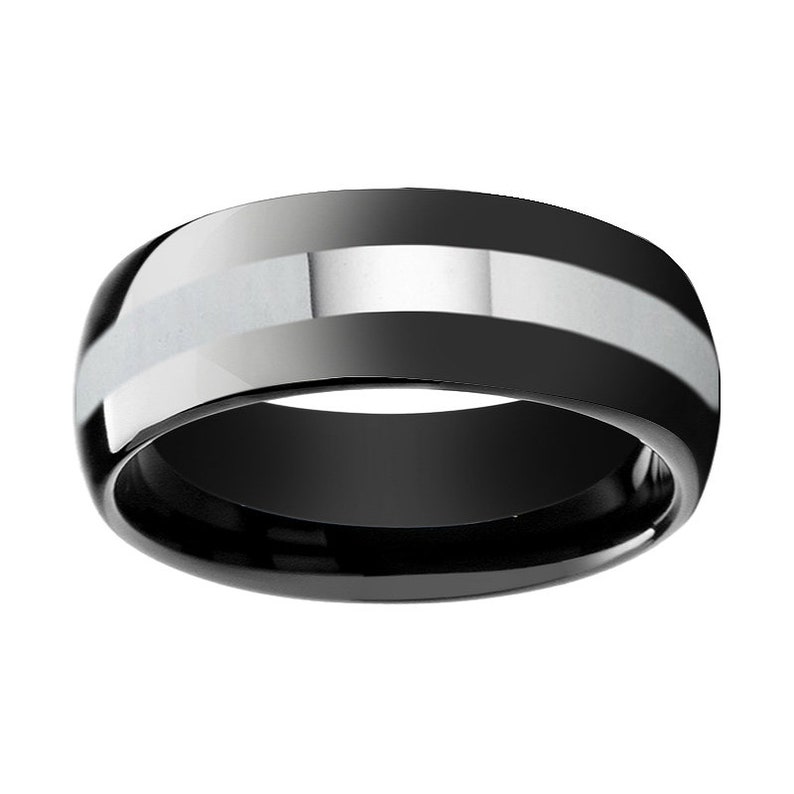 Black Wedding Band Mens Wedding Band Tungsten Wedding Band His Hers Brushed Anniversary Polished Mens Ring Engraving