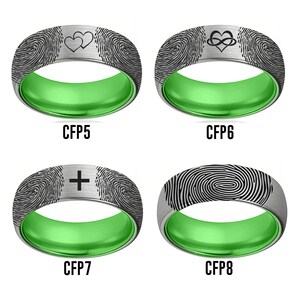 Tungsten Wedding Band for Men, 6-8mm Silver Mens Tungsten Ring Fingerprint, Personalized Engraved Ring, Comfort Fit image 3