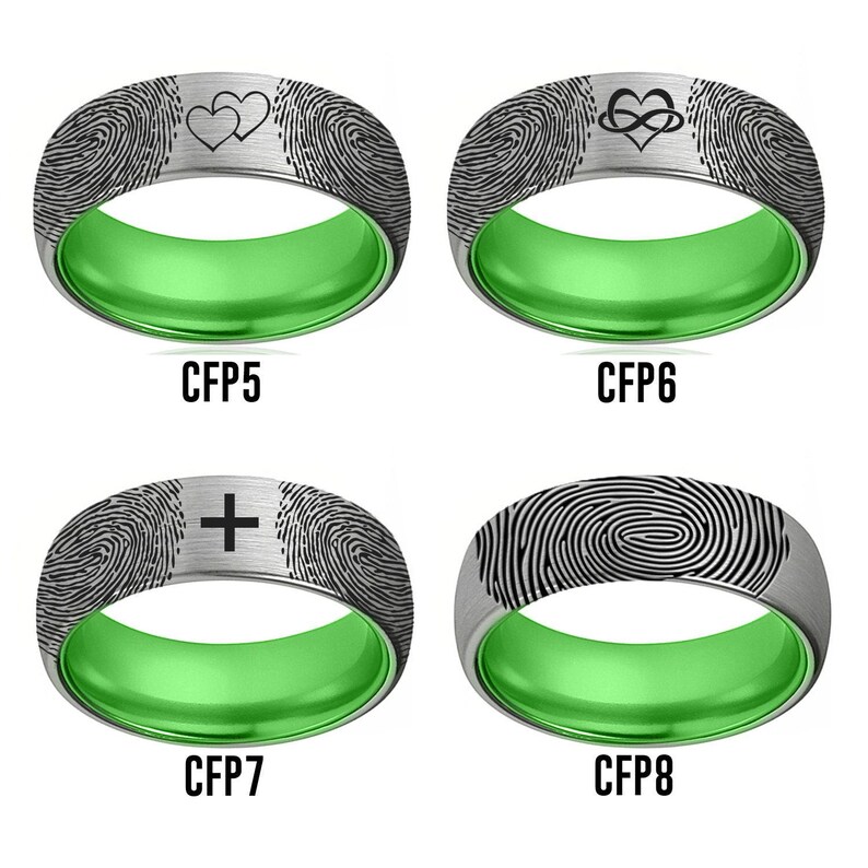 Tungsten Wedding Band for Men, 6-8mm Silver Mens Tungsten Ring Fingerprint, Personalized Engraved Ring, Comfort Fit image 3