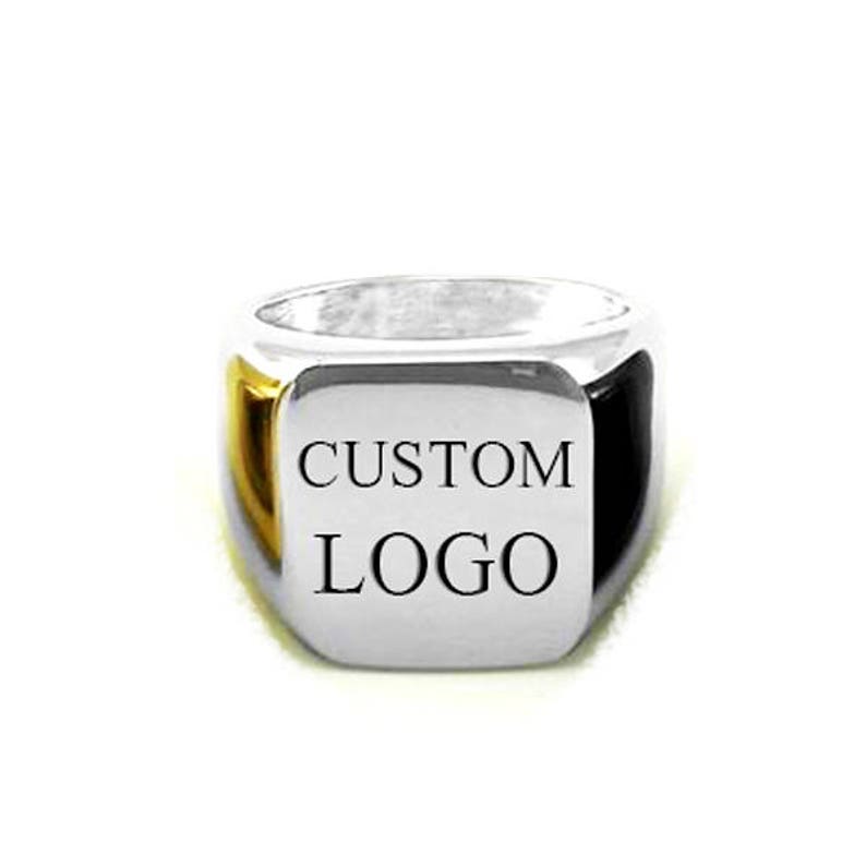 Custom Logo Laser Engraved Signet Ring Gold Silver Black image 5