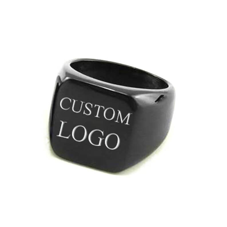 Custom Logo Laser Engraved Signet Ring Gold Silver Black image 6