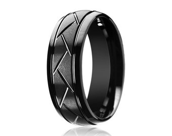 Black Tungsten Wedding Band, Tungsten Ring, Mens Wedding Ring, Personalized Tungsten Ring, 8mm Mens Wedding Band, Brushed Mens Ring