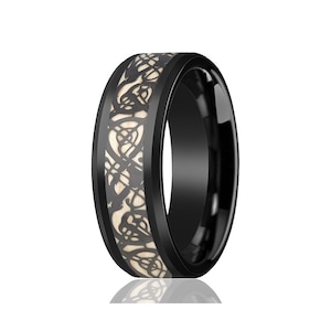 Black IP Celtic Cut Out Design Inlay 8mm Tungsten Carbide Wedding Ring