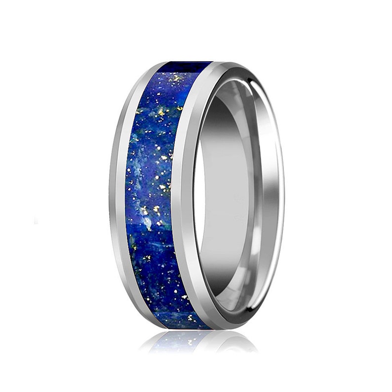 Tungsten Ring Blue Lapis Inlay Mens Wedding Band Tungsten Etsy