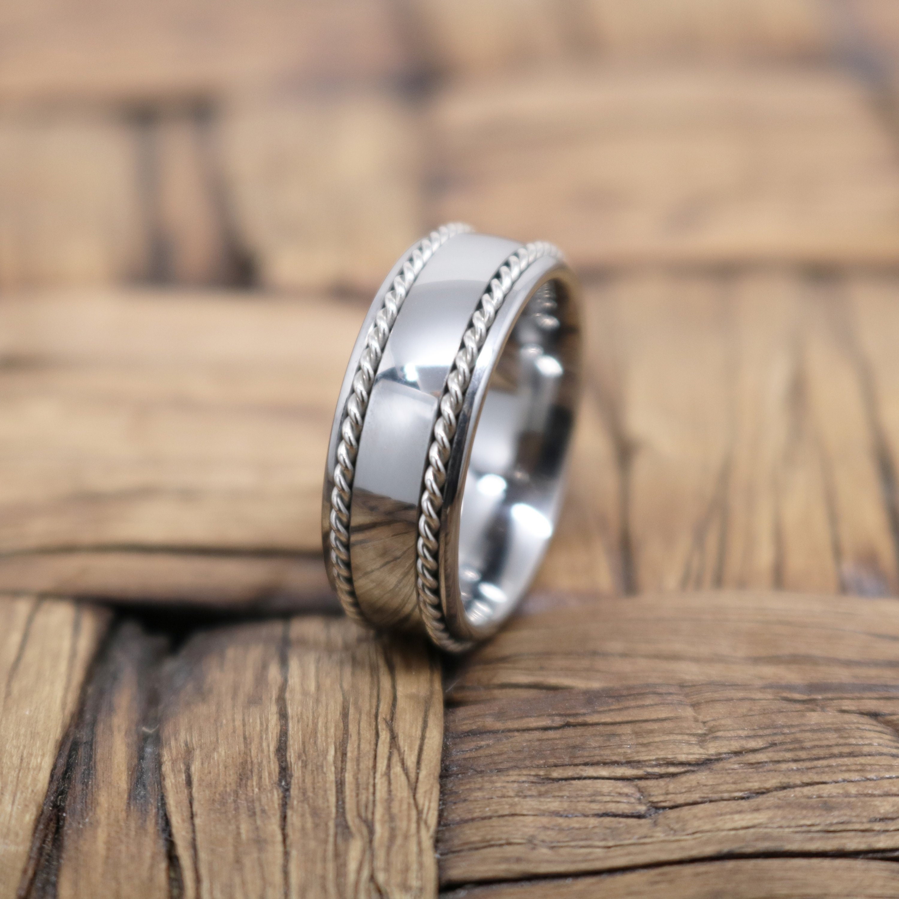Tungsten Ring Silver Double Groove Rope Tungsten Carbide - Etsy