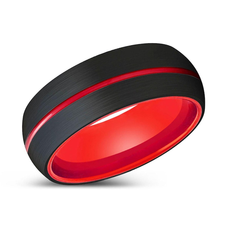 DEMON Red Ring, Black Tungsten Ring, Red Groove, Domed - Etsy