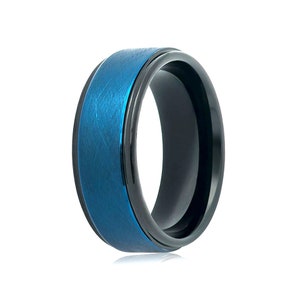 Blue Tungsten Wedding Band,Tungsten Wedding Ring,Black Tungsten,Men & Women,Tungsten Carbide Ring,Anniversary Ring