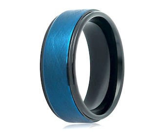 Blue Tungsten Wedding Band,Tungsten Wedding Ring,Black Tungsten,Men & Women,Tungsten Carbide Ring,Anniversary Ring