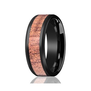 Hawaiian Koa Wood Inlay, Tungsten Ring, Black Wedding Band, Mens Wedding Ring, Tungsten Carbide, Rings for Him and Her, Personalized Rings