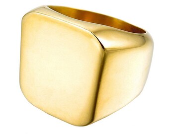 FindChic Chevalière Homme En Acier Inoxydable - Bague Plate Personnalisable Avec Gravure
