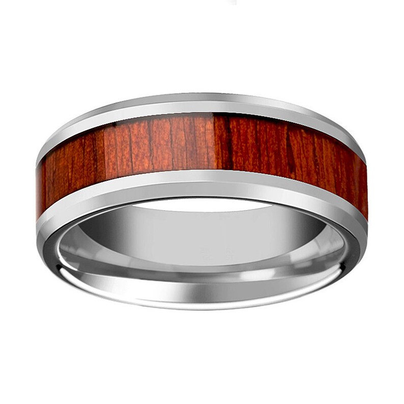 Tungsten Wood Ring Mens Tungsten Ring Padauk Real Wood 8mm Polished Finish 6mm Tungsten Wedding Band 10mm Tungsten Wedding Ring