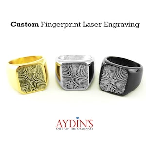 Signet Ring - Custom Signet Ring - Fingerprint Ring - Laser Engraved - Gold Signet Ring Silver Signet Ring Black Signet Ring
