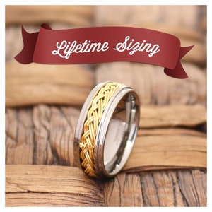 Tungsten Wedding Band Silver, Yellow Gold Double Braid Tungsten Ring,Mens Wedding Band Tungsten Carbide, Promise Rings for Him, Unique RIng