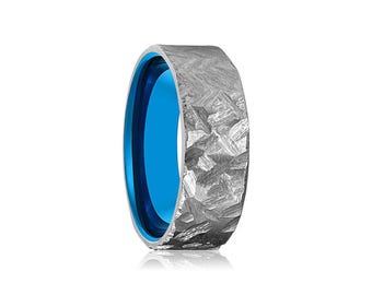 Titanium Wedding Band for Men, 8mm Silver Mens Titanium Ring Hammered, Personalized Engraved Ring, Comfort Fit