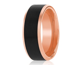 Wolfram Ehering,Schwarz Wolfram Ring,Rose Gold Wolfram,Hartmetall,Verlobungsring,Ehering,Jubiläum Band,gebürstet Design